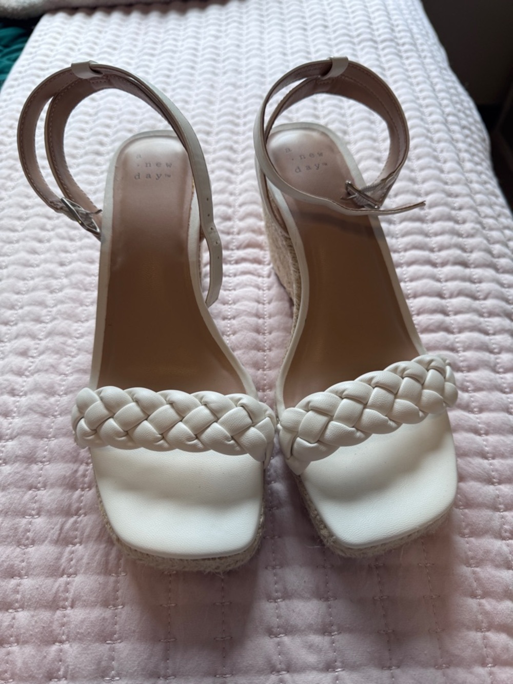 a new day White Braided Espadrille Ankle-Strap Wedge Sandals